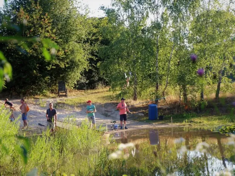Zandstrandje aan de zwemvijver van Minicamping Falkenborg